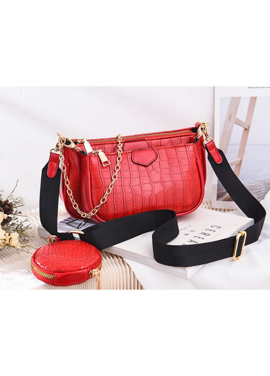 Жіноча міні сумочка клатч з ланцюжком екошкіра рептилія червона ProDobro (363260129)