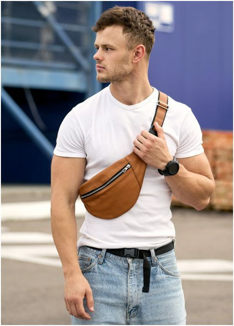 Сумка чоловіча шкіряна через плече месенджер в дорогу для документів клатч спортивний барсетка для телефону сумочка на пояс Sambag (332768943)