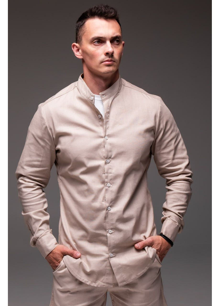 Бежевый демисезонный мужской льняной комплект (рубашка + штаны) с рубашкой, брючный Vakko