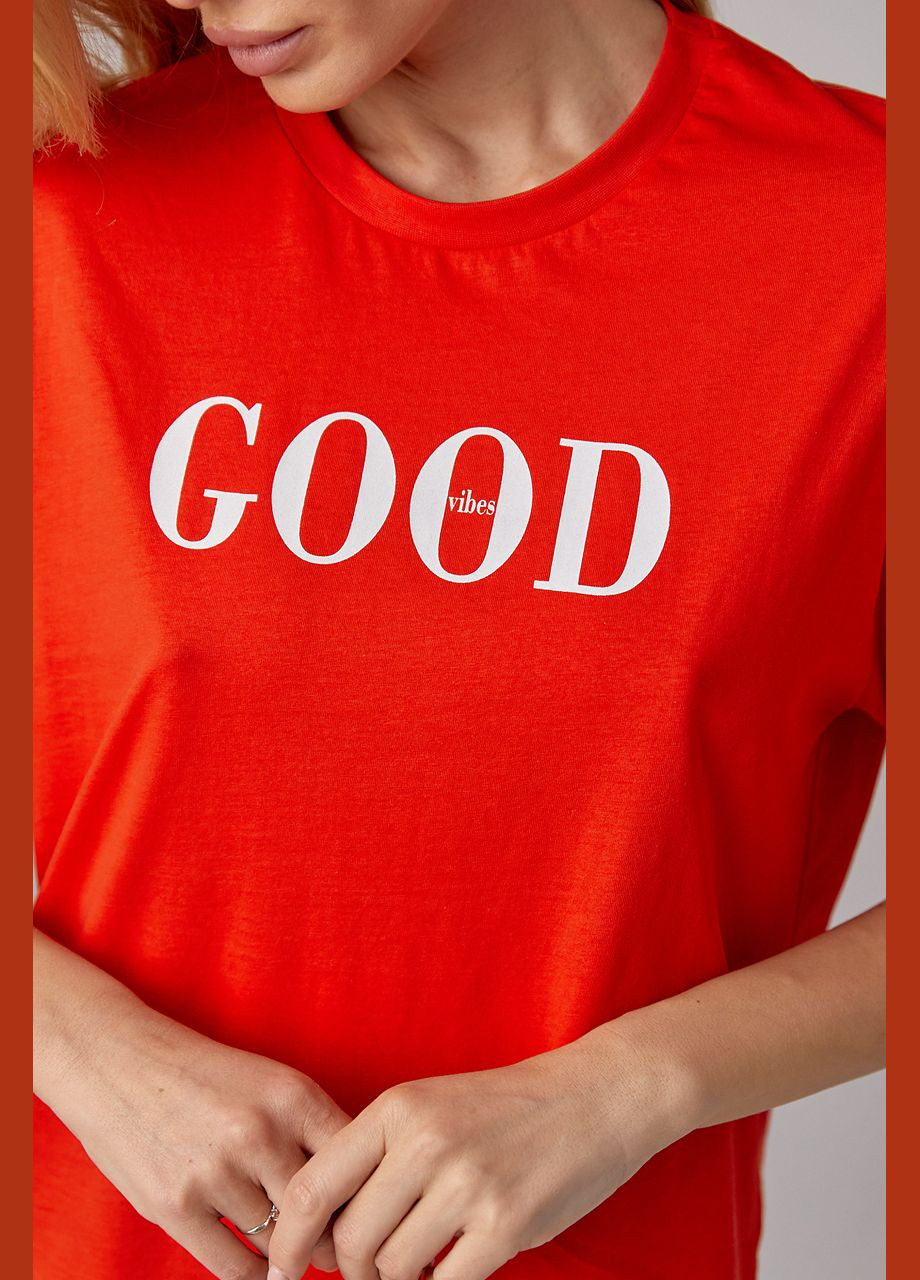 Трикотажна футболка з написом Good vibes Lurex - (292785698)