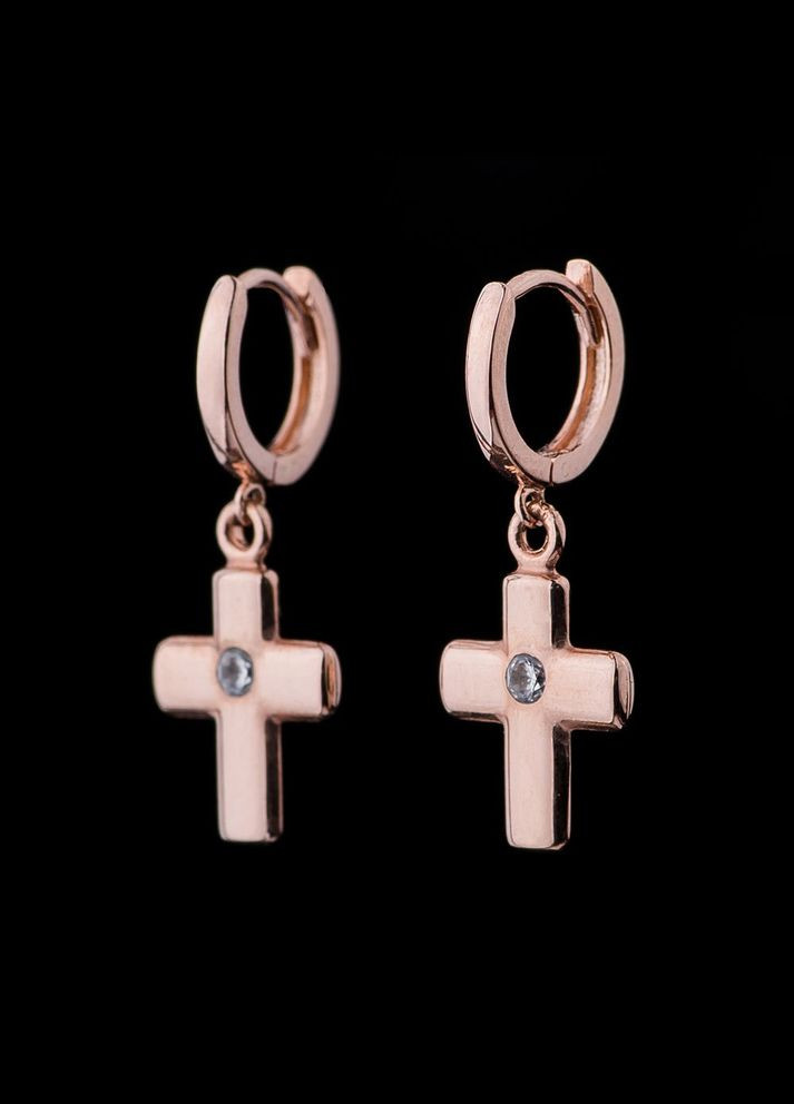 Золоті сережки Хрестики з фіанітами с04415 Oniks (332675112)