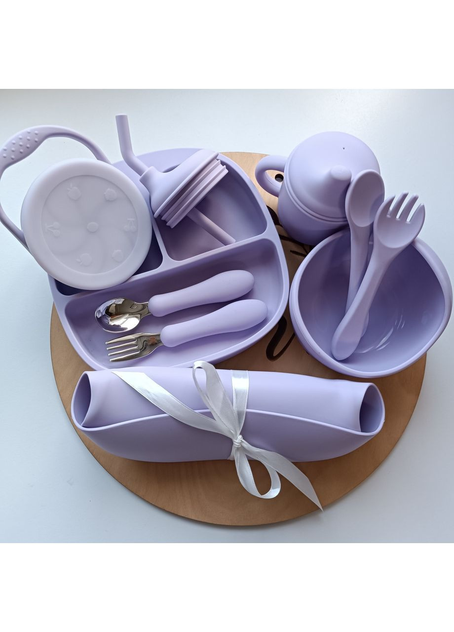 Набор посуды для малыша Нежно-фиолетовая 10 шт Детская силиконовая посуда для кормления для девочки (0341) No Brand (368999854)