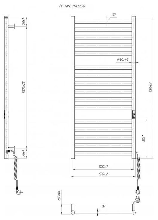 Електрична рушникосушка HF York 1170х530 TR K чорна матова Mario (318681179)