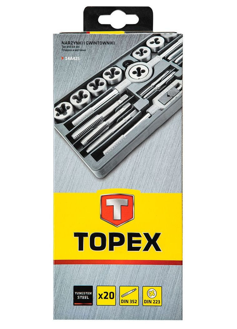 Набор метчиков и плашек (M3-M12, 20 шт) в кейсе (22545) Topex (306552323)