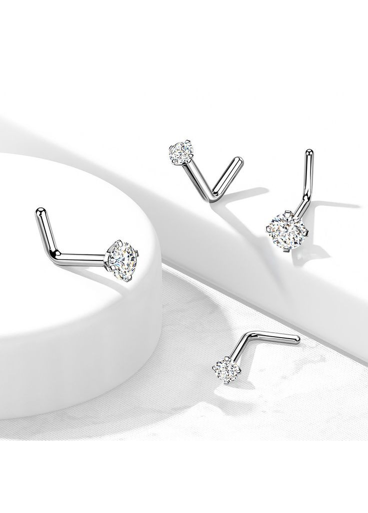 Титанова сережка нострил (гвоздик) для пірсингу крила носа T23NOL4-18-3-C з фіанітом (камінь: 3мм; Колір: Прозорий) Spikes (333698422)