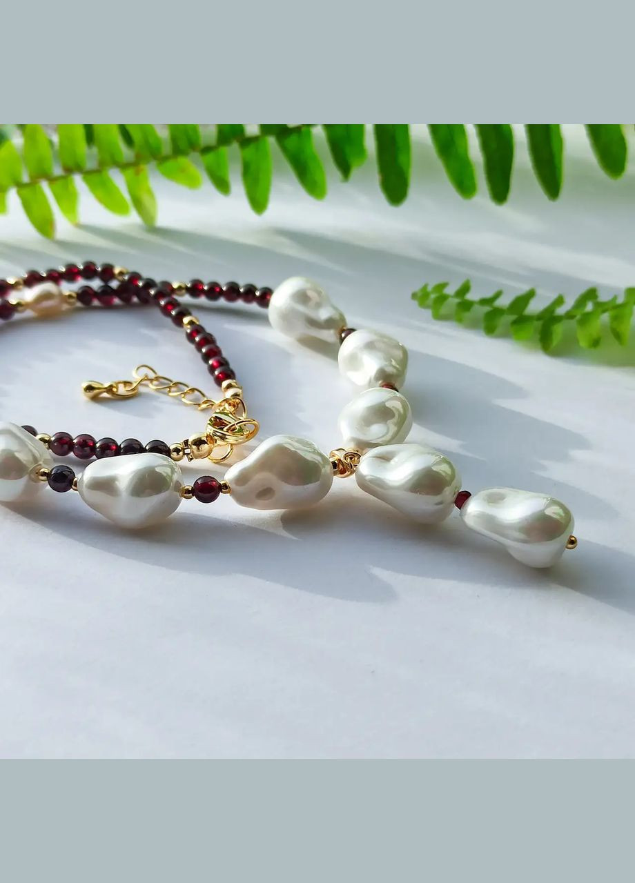 Чокер натуральний Гранат, Перли, Майорка Кеші + підвіска, фур-ра гіп-ний сплав колір золото d-10х4мм+- L-41-46см No Brand перли (прісноводні), гранат латунь золото (315516284)