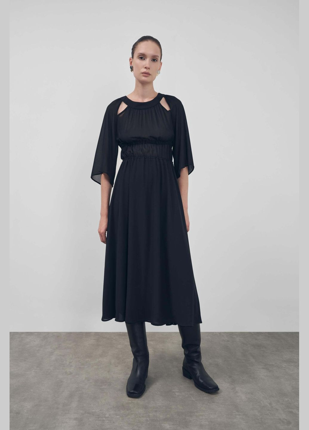 Черное праздничный, коктейльное, вечернее черное шифоновое платье FLOW