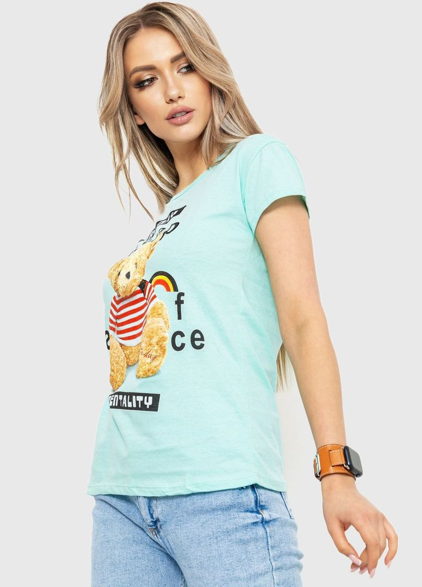 Мятная демисезон футболка женская с принтом, цвет персиковый, Ager