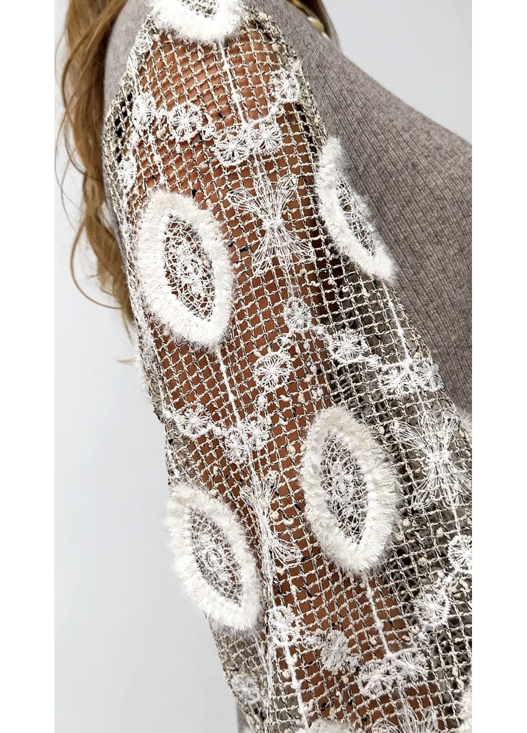 Комбінована стильна трикотажна блуза з вишуканим рукавом - ua42 / eu36 Iren Klairie