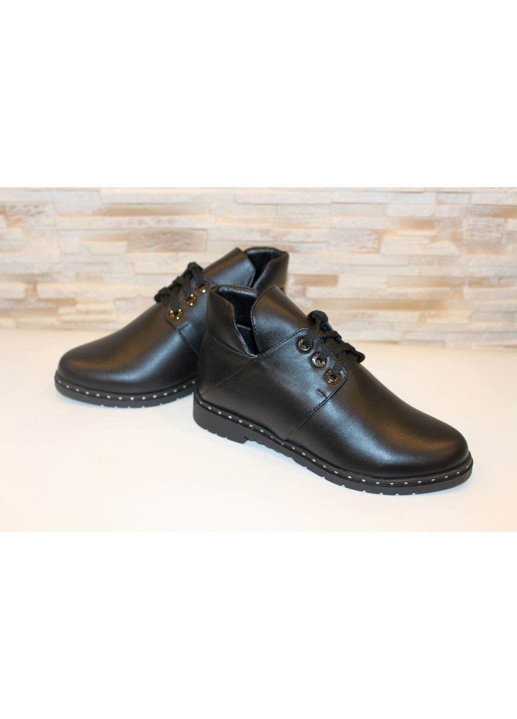 Осенние ботинки женские демисезонные черные натуральная кожа No Brand без декора