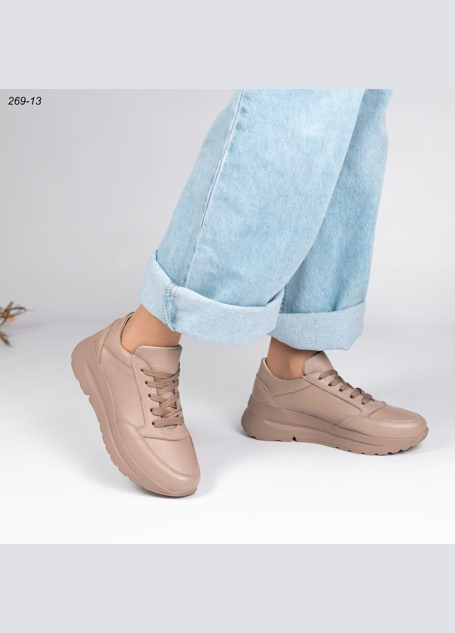 Комбинированные кожаные женские кроссовки цвет капучино 36-41 No Brand