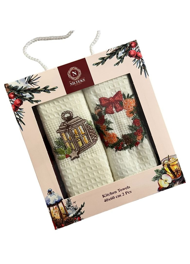 Набор 2 вафельных полотенец 40х60 см New Year TC303375649 TURComFor новогодний комбинированный