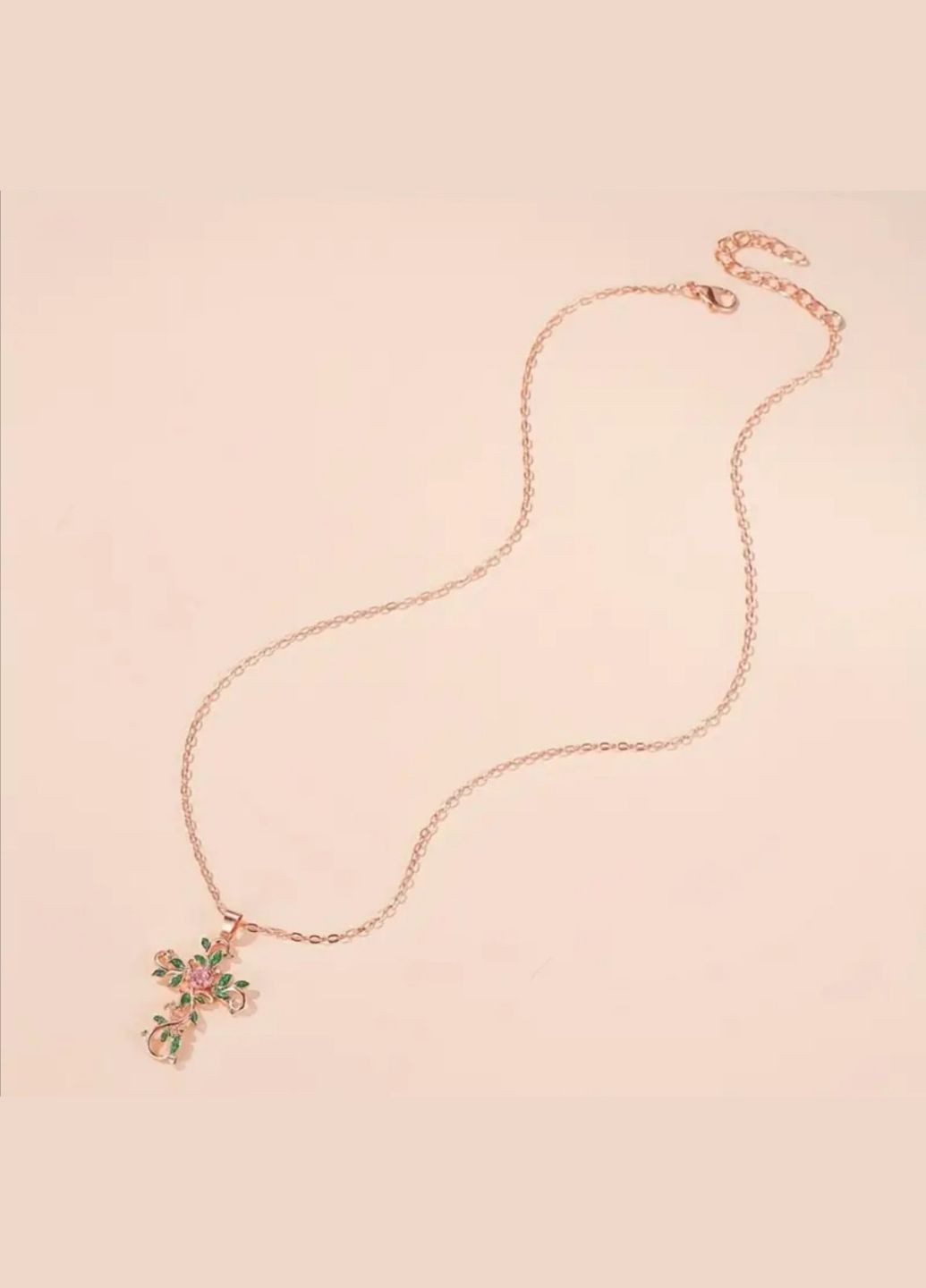 Ожерелье с фигурным крестом, цветами и листьями, крестик на цепочке, цвет золото No Brand (328456548)