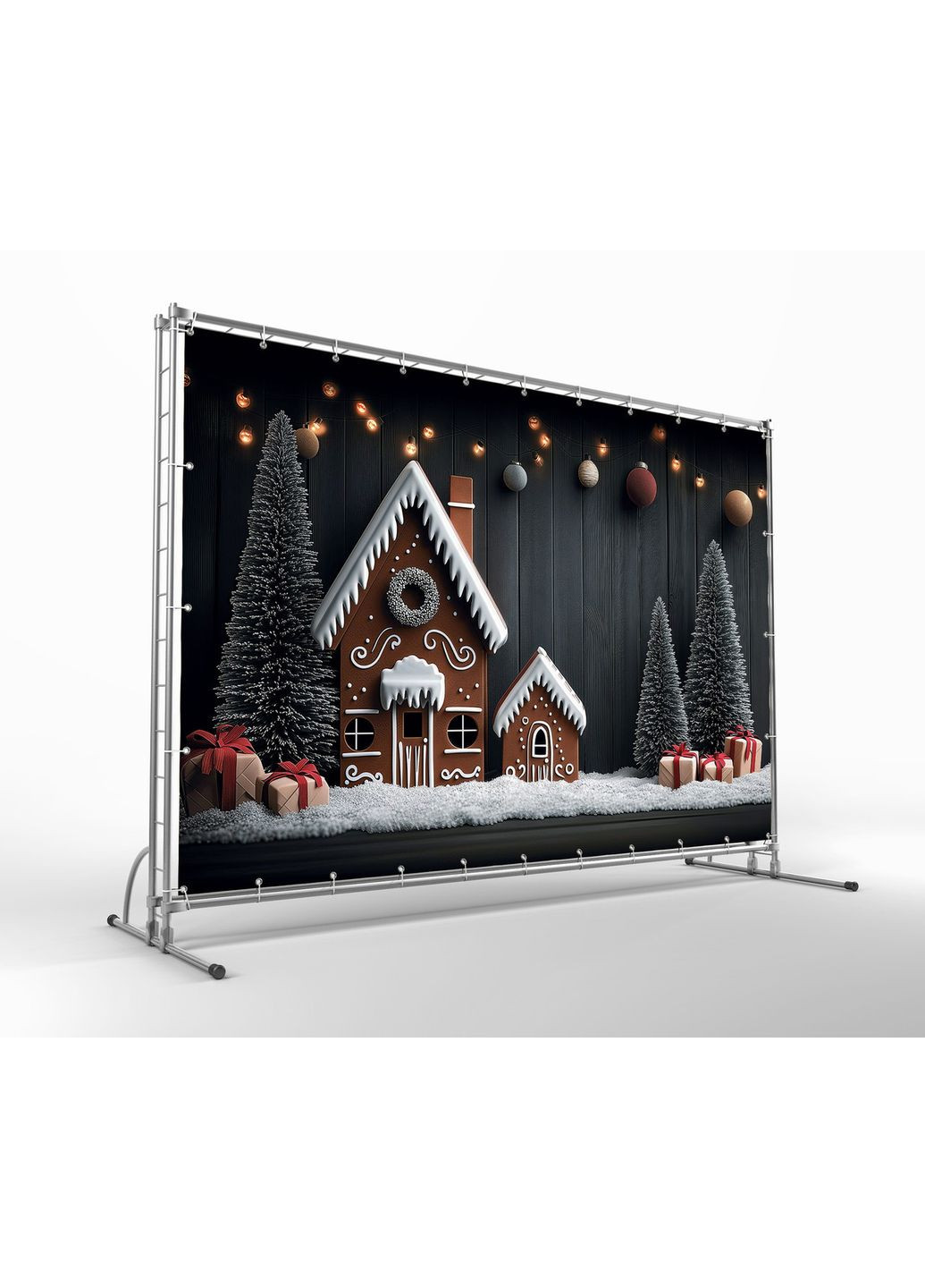 Банер Будиночки з гірляндами і снігом – №46601 Vinylpex (369930236)
