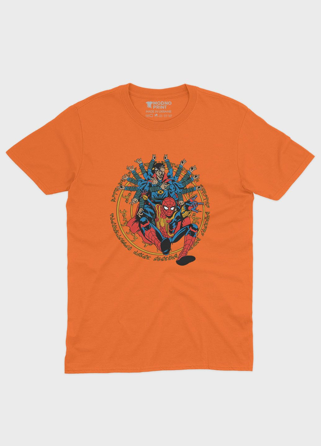 Оранжевая демисезонная футболка для мальчика с принтом супергероя - человек-паук (ts001-1-ora-006-014-010-b) Modno