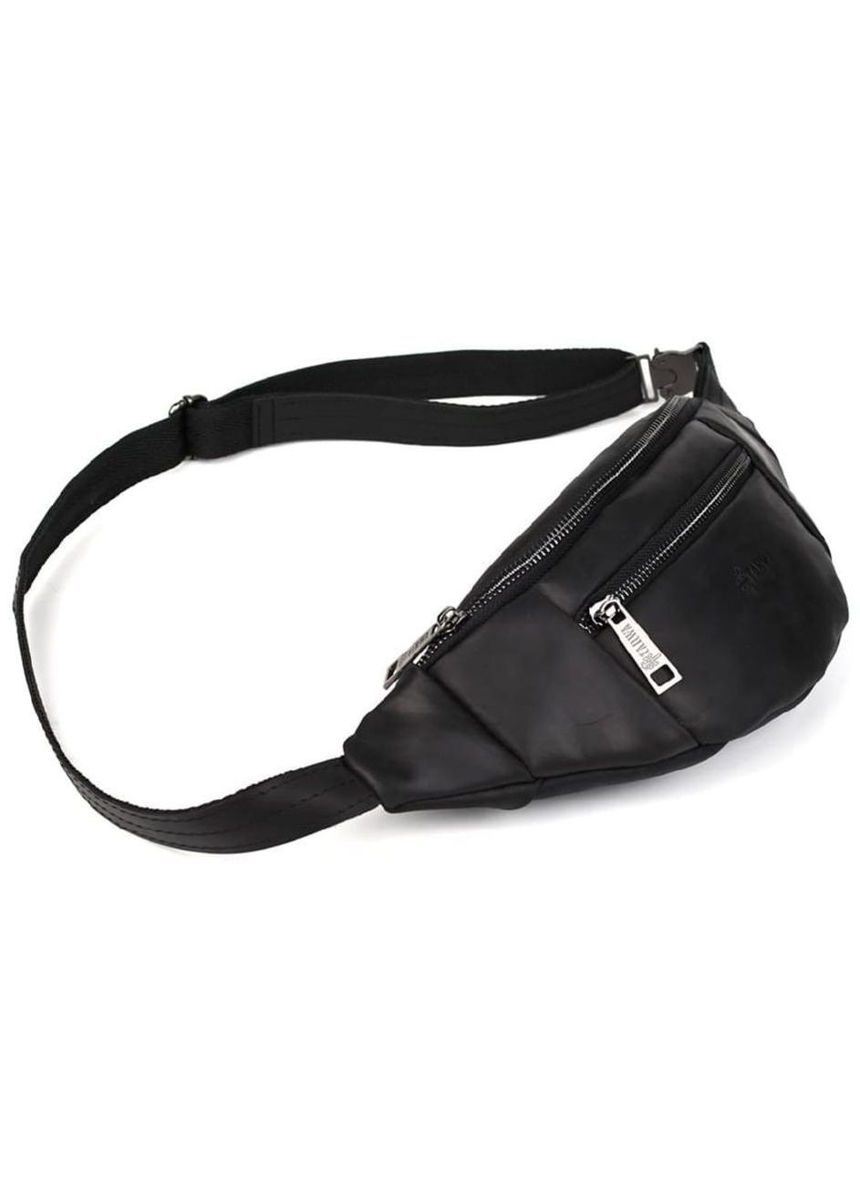 Сумка поясна бананка жіноча з натуральної шкіри середня Чорний 38369 TARWA (352165954)