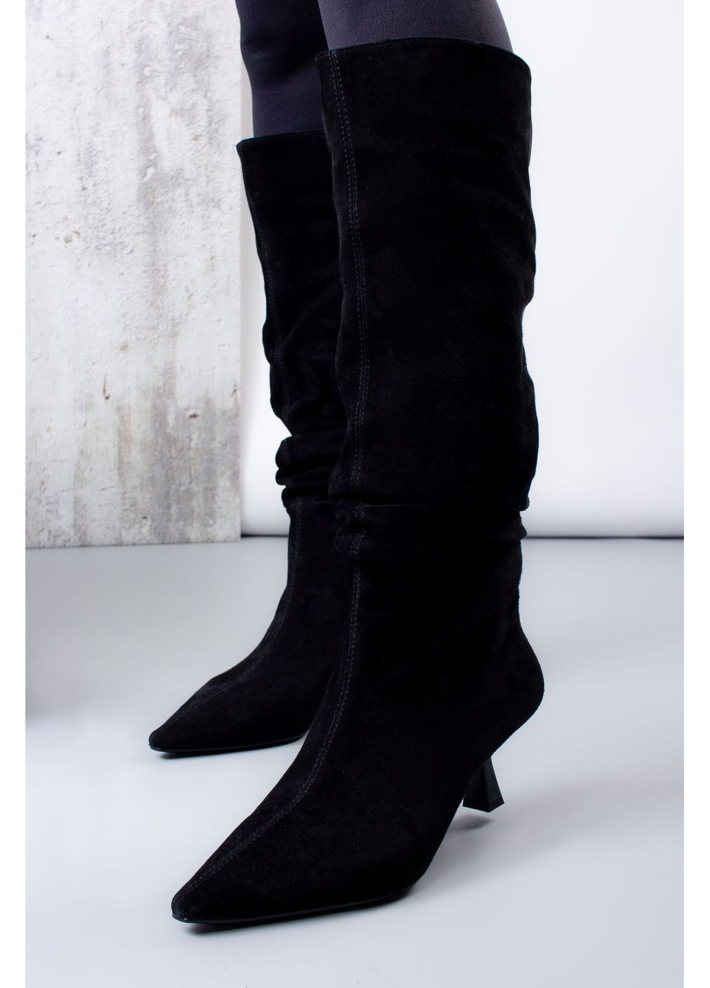 сапоги женские h301-2j-1 натуральная замша черные 346572 Where Uwear