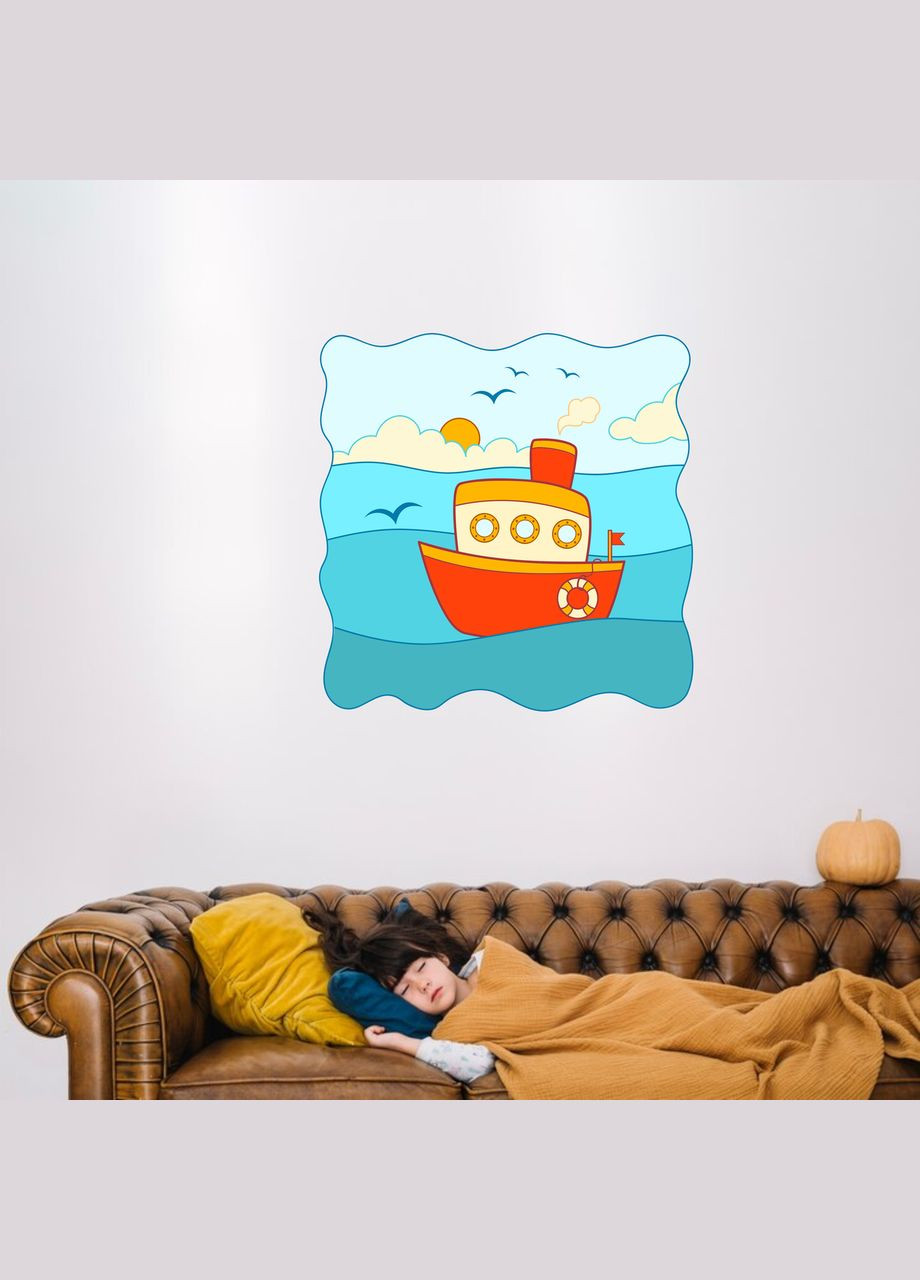 Виниловая интерьерная на стену, обои и другие поверхности "Корабль на волнах. Солнце" Кавун наклейка (316190363)