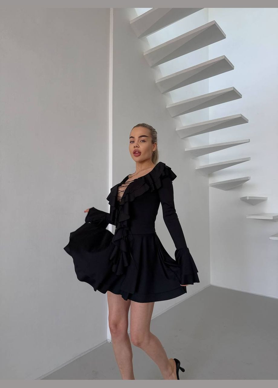 Чорна повсякденний сукня DK/DL Мода без кордонів однотонна