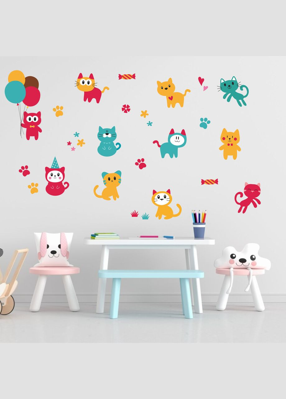 Виниловая интерьерная на стену, обои и другие поверхности "Звери. цветные коты" Кавун наклейка (316189907)