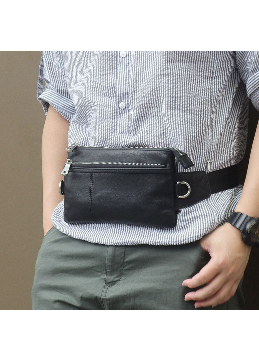 Чоловіча шкіряна сумка на пояс 23,5х13х1,5 см John McDee (315872521)