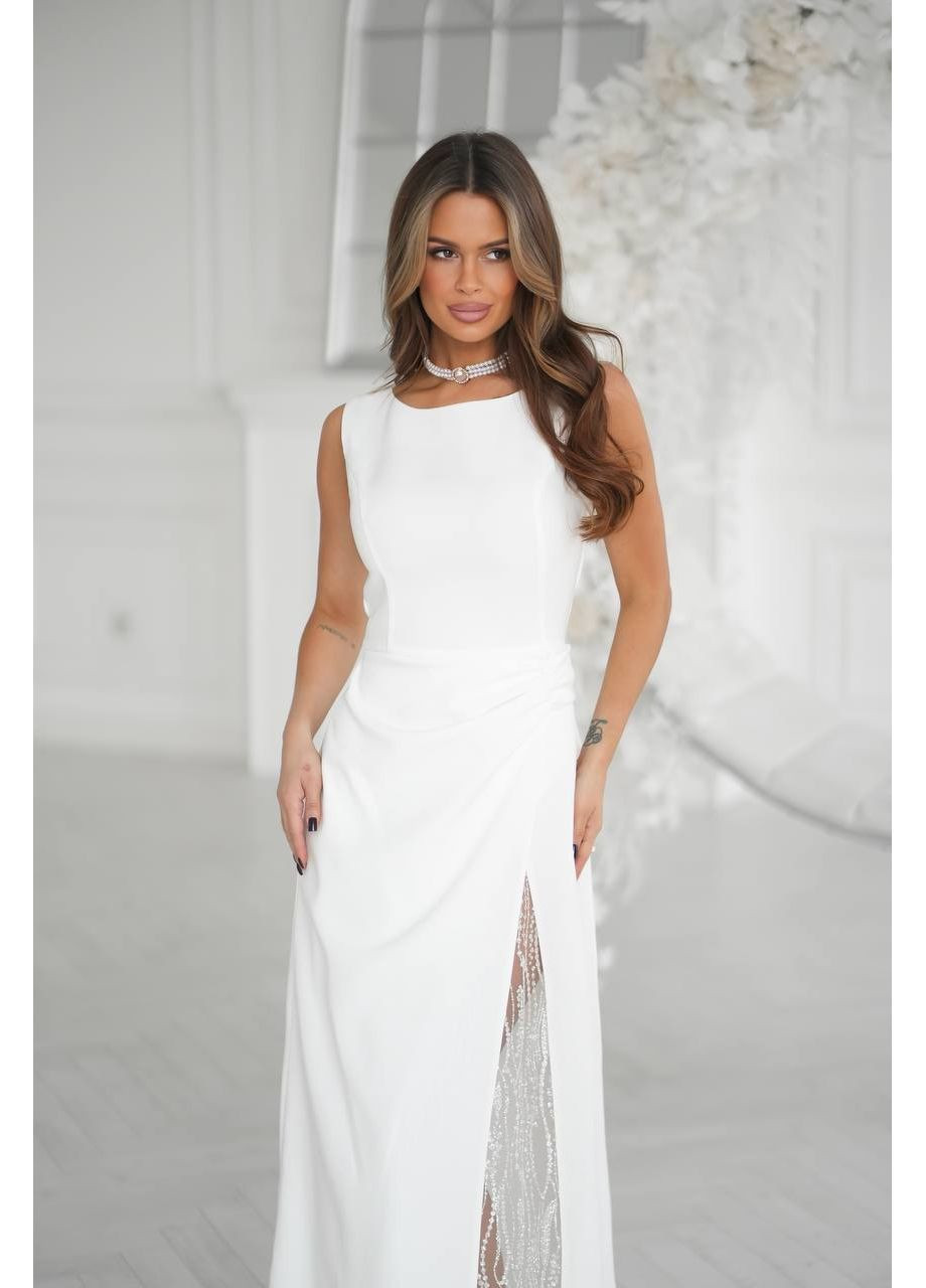 Белое платье макси белого цвета с кружевом No Brand