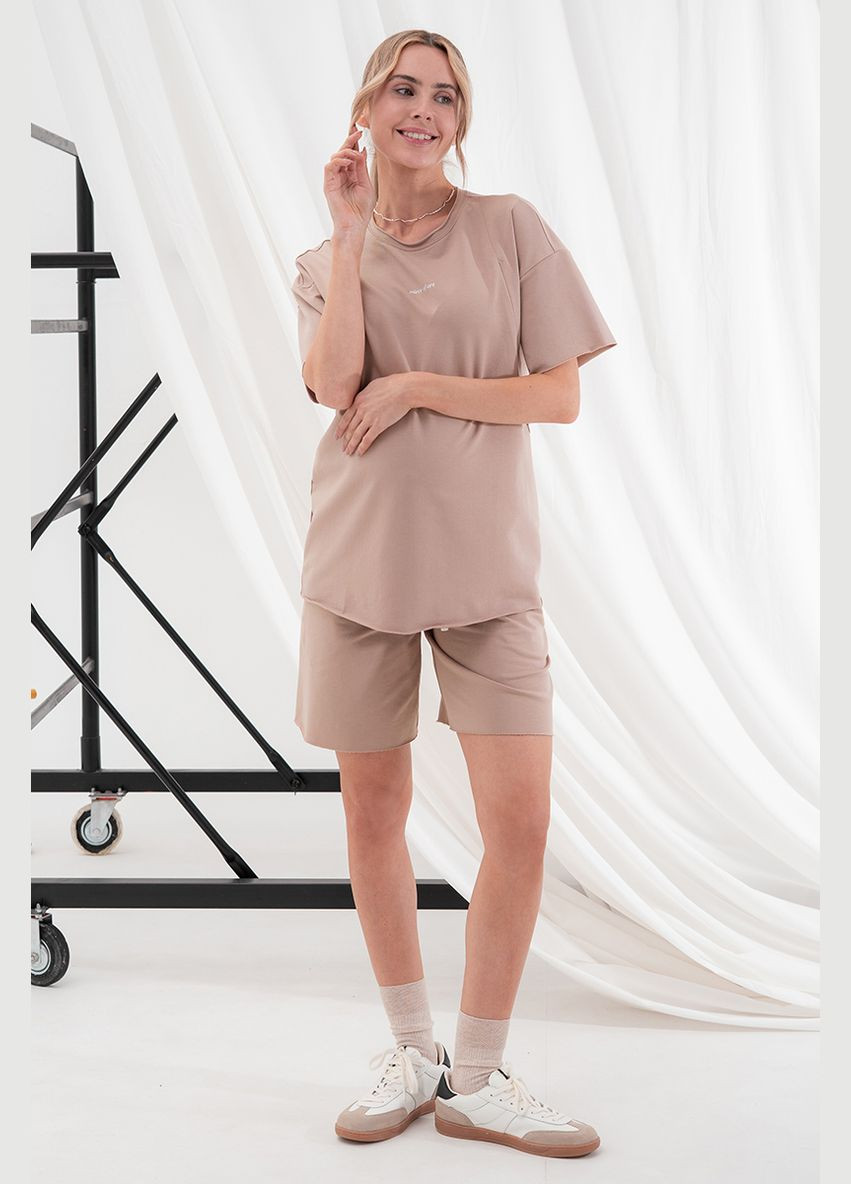 Костюм для беременных и кормящих с шортами и футболкой цвета капучино Юла мама (322966333)