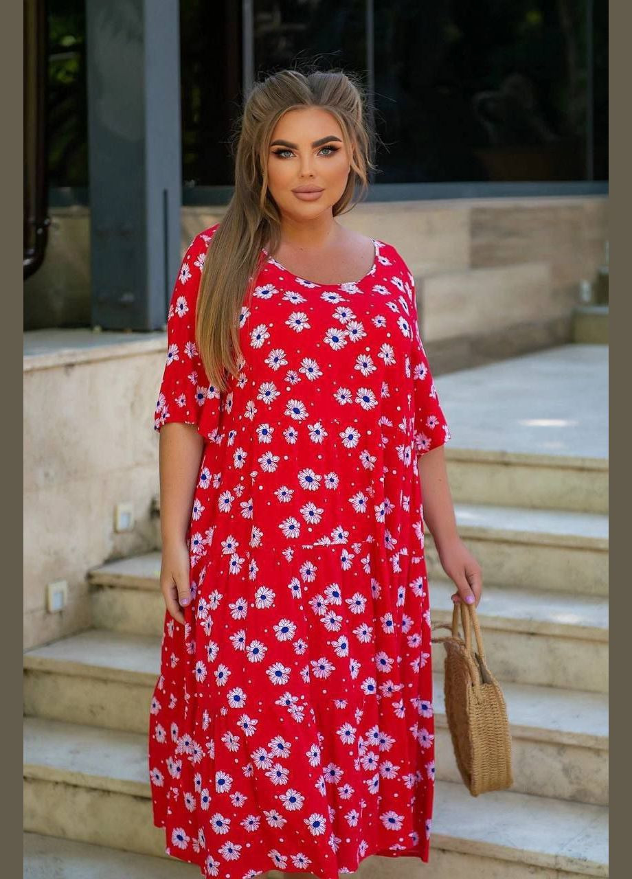 Красное повседневный платье свободное легкое  popluzhnaya