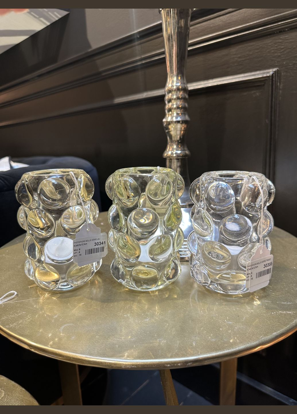 Свічник скляний з об'ємними бульбашками із зеленим відтінком висота 12 см Бельгія (30344) J-Line (303354368)