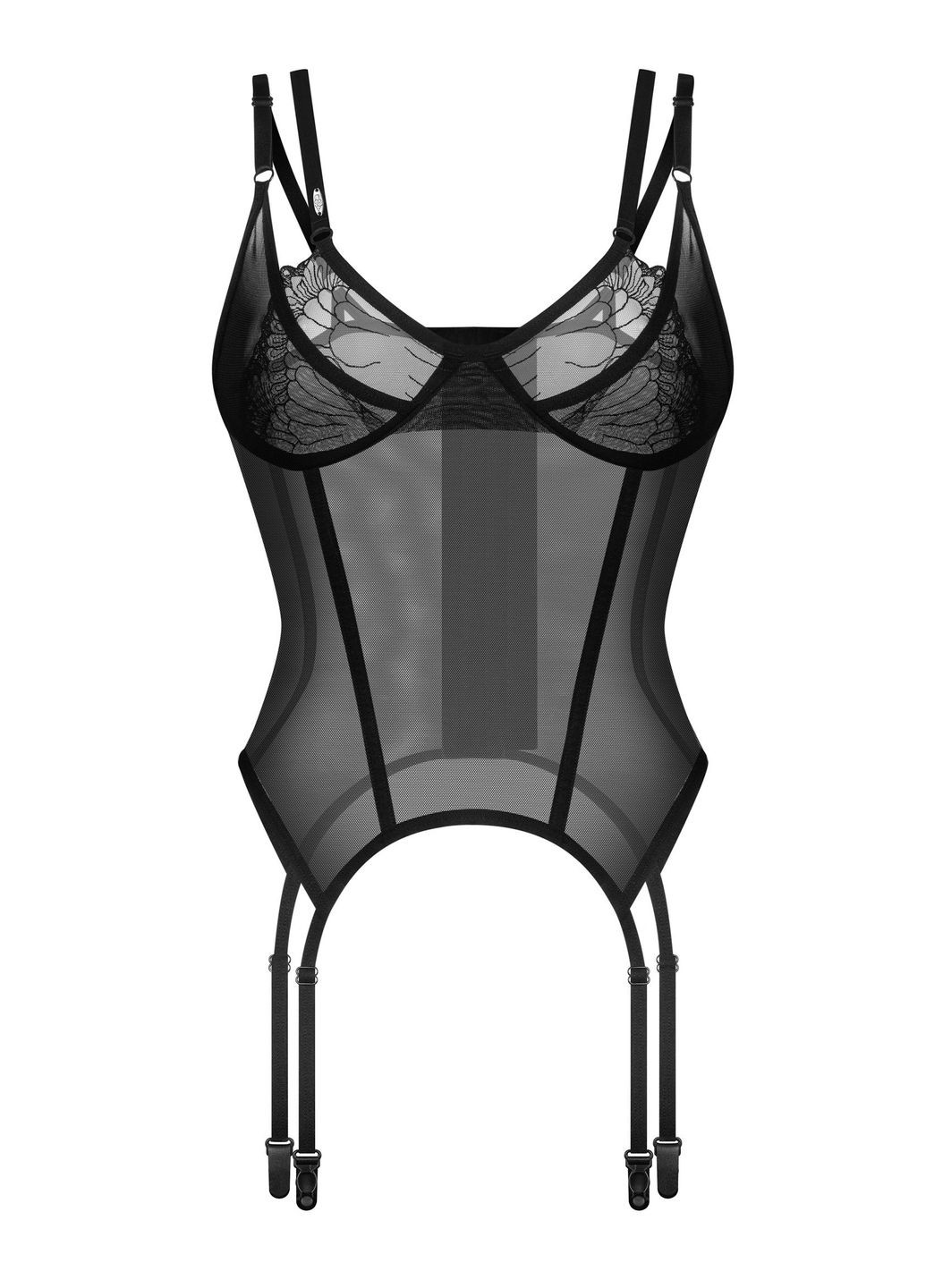Корсет прозрачный с пажами для чулок Arrowel Corset Black Obsessive (360560436)