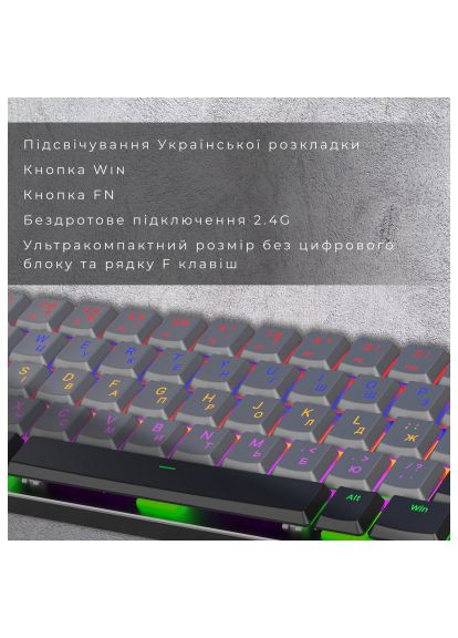 Клавіатура (MK122R) GAMEPRO MK122R Red Swich Low Profile Wireless Dark Gray (357491167)