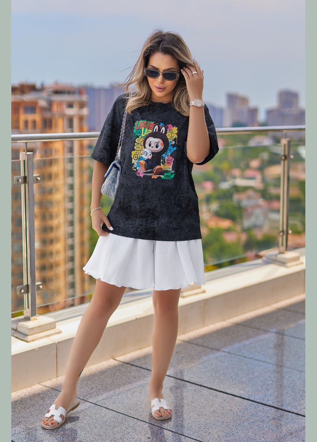 Бавовняна жіноча футболка тай-дай Labubu Fashion Girl Graffiti - (340917220)