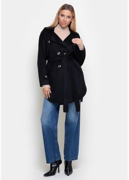 Черное Пальто-рубашка из двойной ткани 64-1007-95-SA Black SAM M Samange