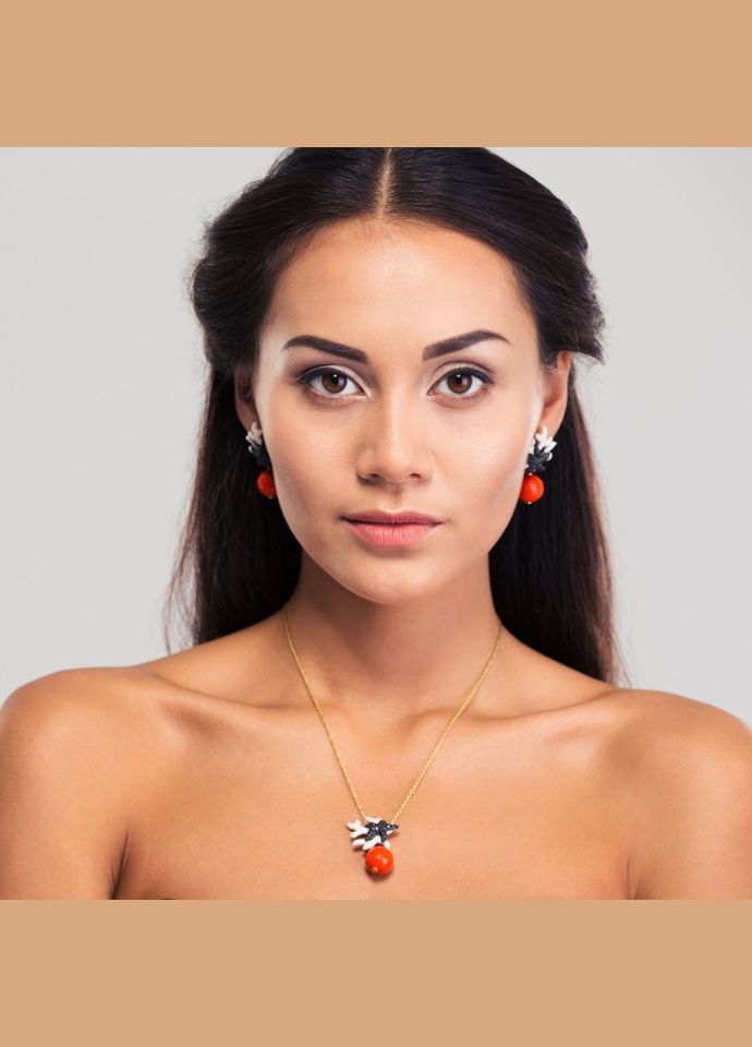 Кольє з коралом, емаллю і фіанітами CA07840 Misis (358934893)