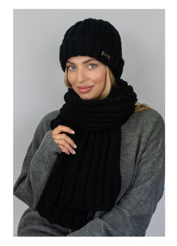 Шапка жіноча на флісі із шарфом комплект Braxton Нордик (362678244)