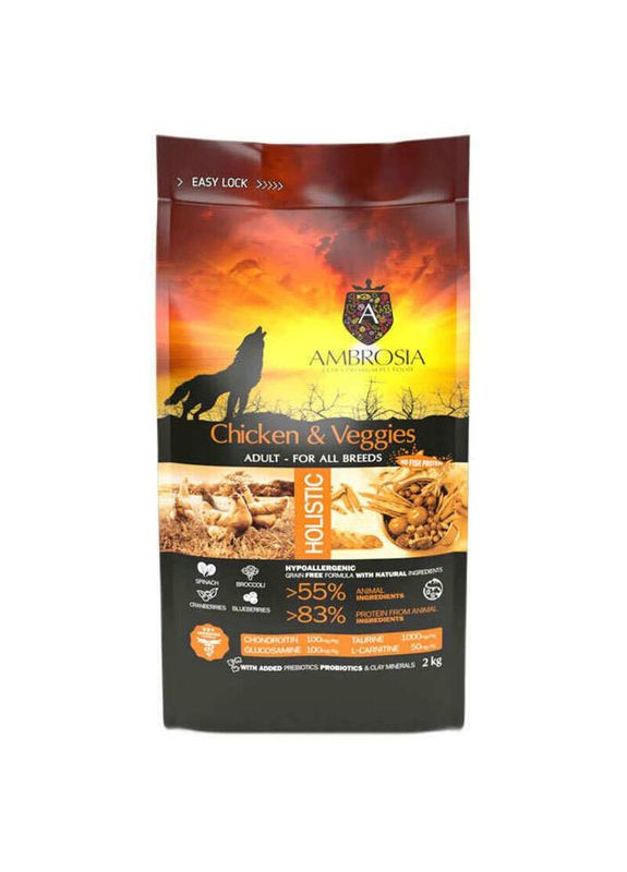 Grain Free Dog Adult Chicken & Veggies - Сухий корм з куркою та овочами для дорослих собак - 12 кг Ambrosia (369624954)