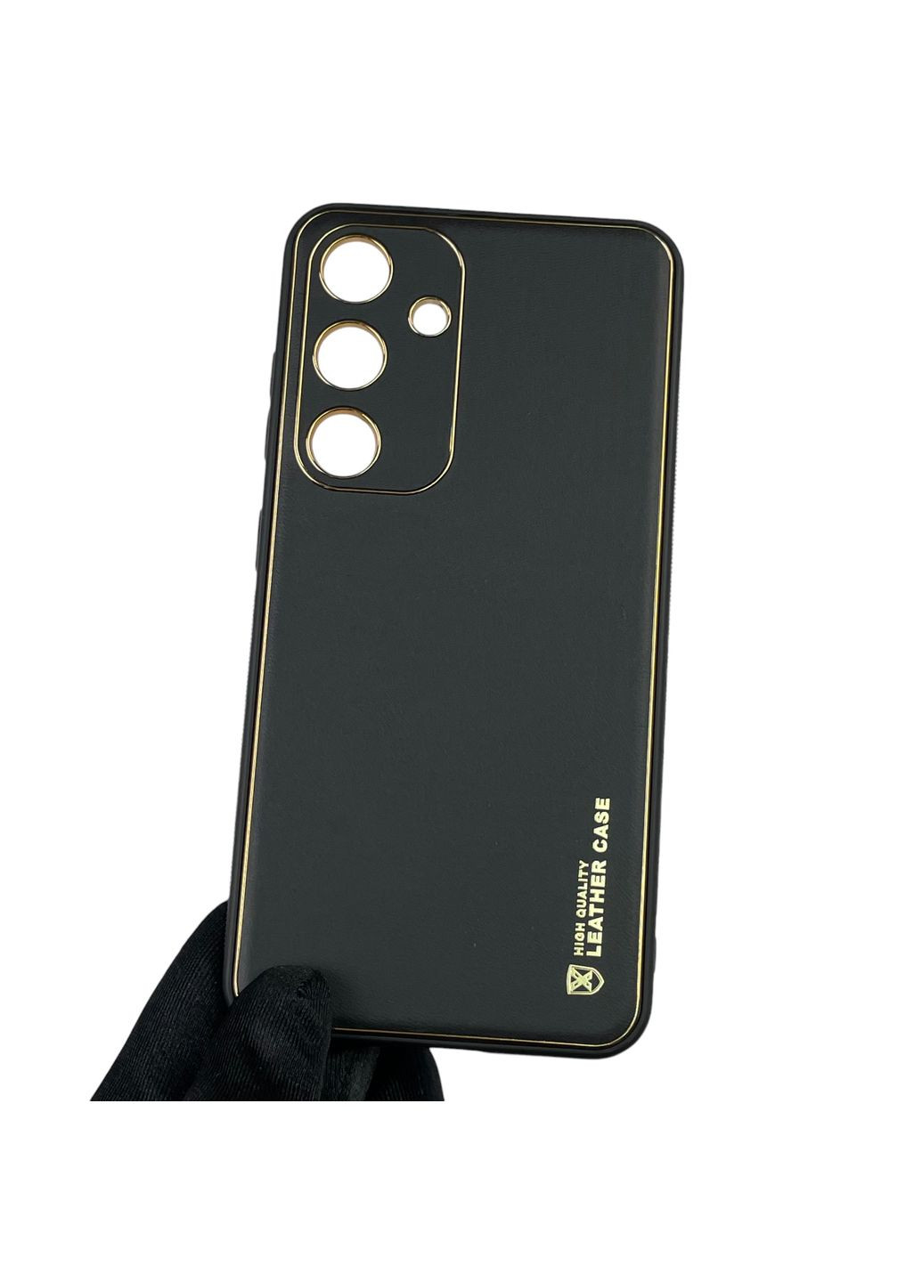 Чехол для Galaxy S24 (SM-S921B) кожаный с золотой окантовкой с защитой камеры на самсунг с24 чёрный Samsung (366022074)