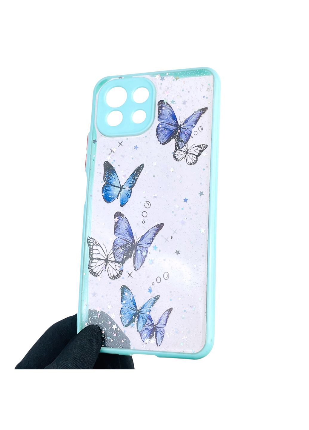 Чохол для Mi 11 Lite з блискітками з метеликами на сяомі мі 11 лайт бірюзовий Xiaomi (366388673)