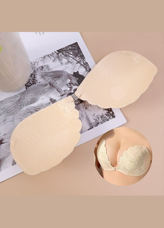 Бежевый бюстгальтер-невидимка fly bra g00d89 a с эффектом рush up без бретелей кружевной лиф 13шт Lesko