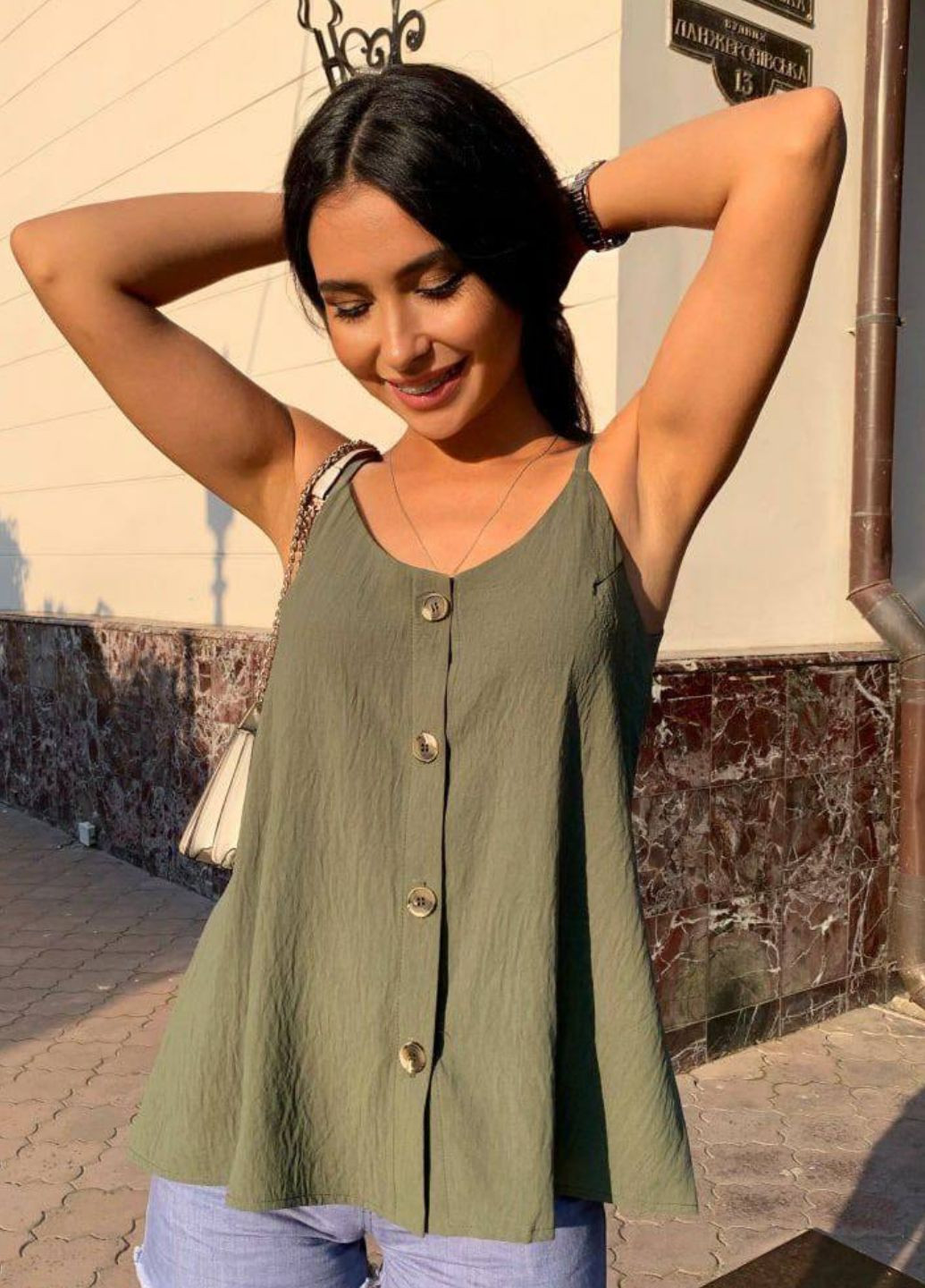 Удлиненная майка на тонких бретельках Україна — 299375498