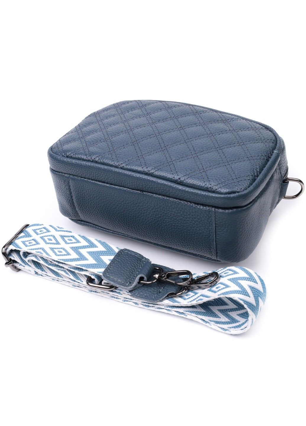 Стильна жіноча сумка прошита ромбами на лицьовій стороні з натуральної шкіри 22636 Синя Vintage (297956925)