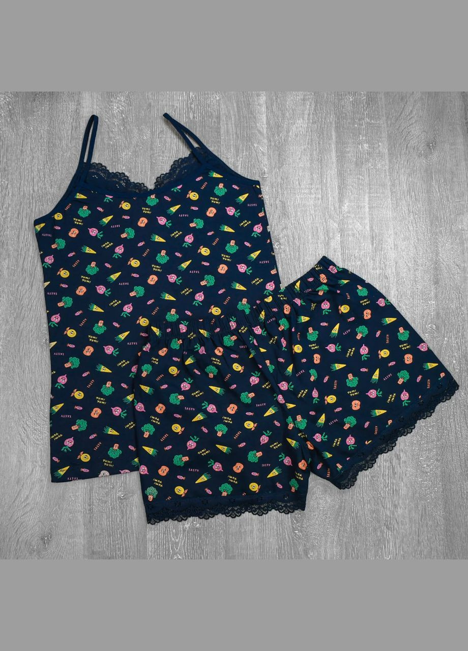 Чорна всесезон домашній костюм-піжама: шорти на резинці та майка з тонкими бретелями майка + шорти No Brand