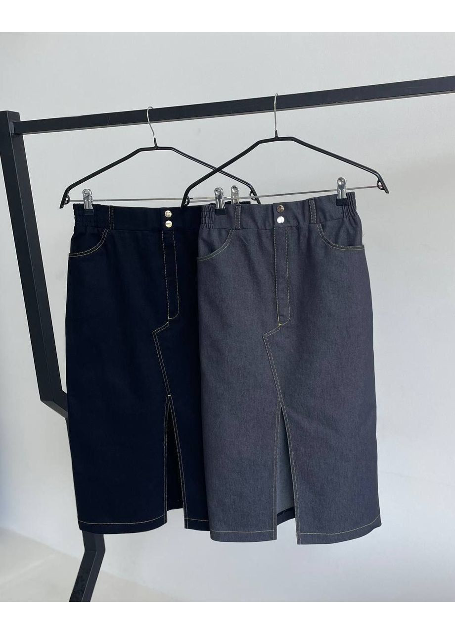 Серая юбка джинс с разрезом графита. Verena Design