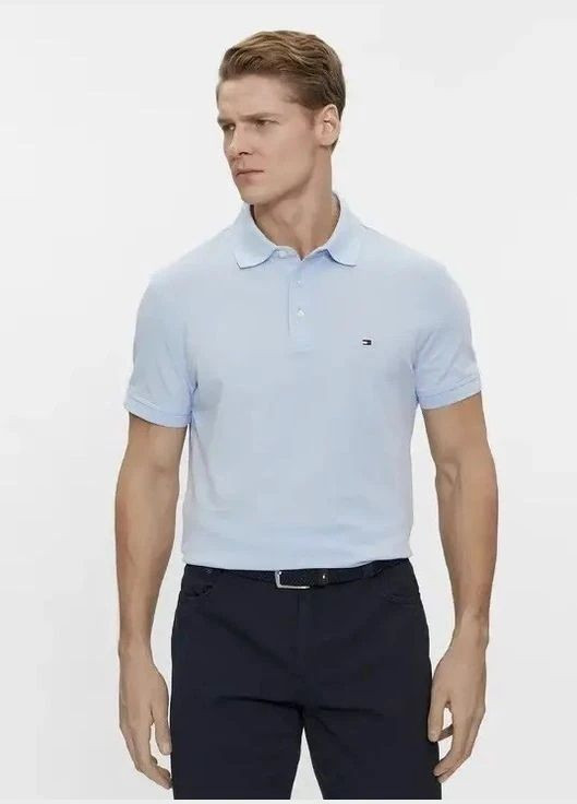 Светло-голубой футболка-поло мужское для мужчин Tommy Hilfiger с логотипом
