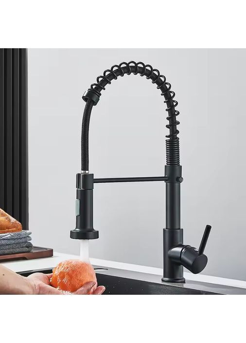 Змішувач для кухні з висувним виливом, 2 режими лійки. Чорний матовий No Brand (365639499)