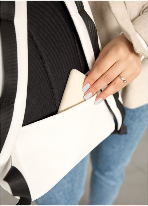 Женский рюкзак с карманами и отделением под ноутбук Белый з принтом blue flowers (5320291339) Sambag (361244638)