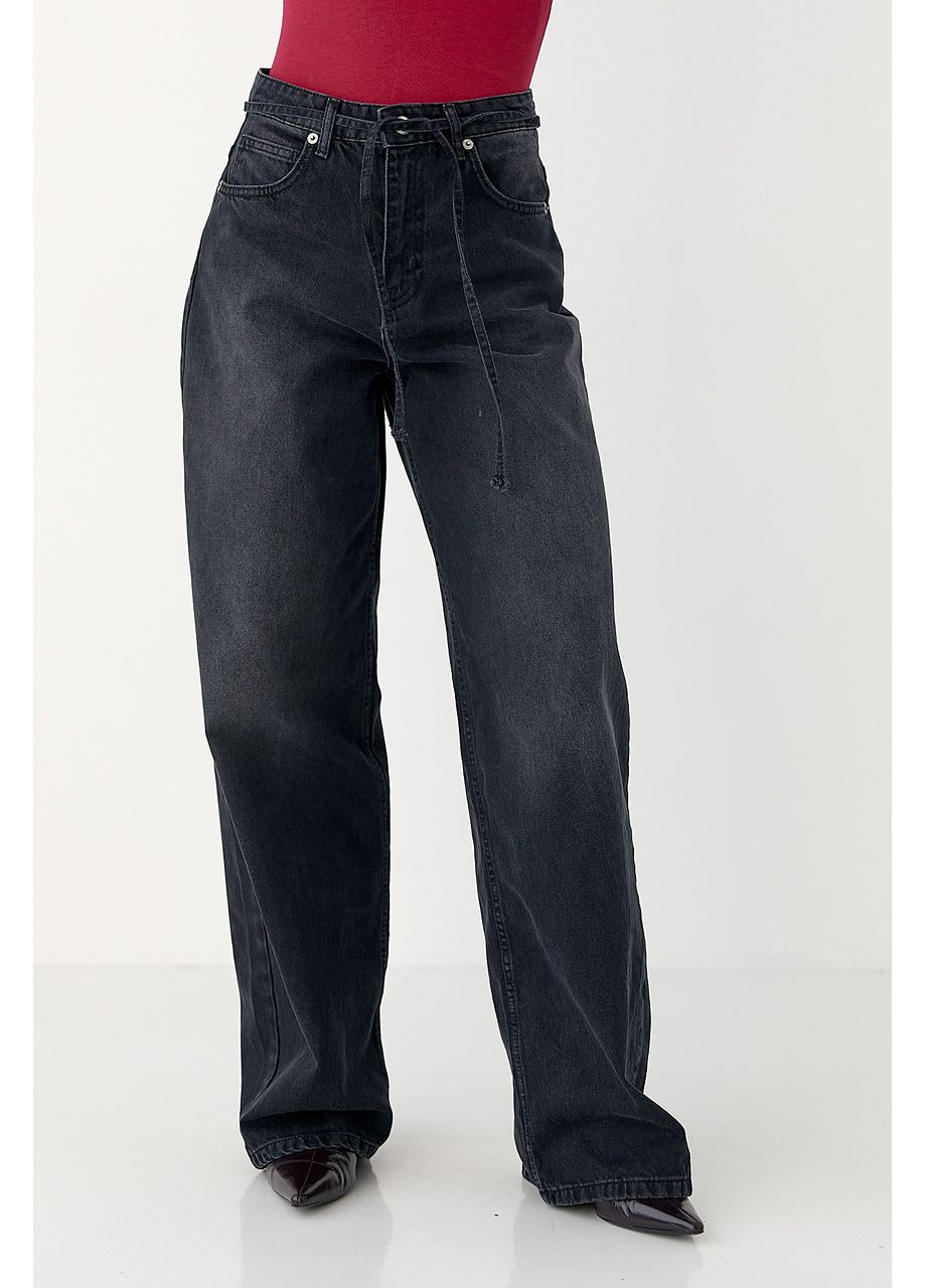 Однотонные черные джинсы Palazzo с завязками на поясе Lurex - (369327177)