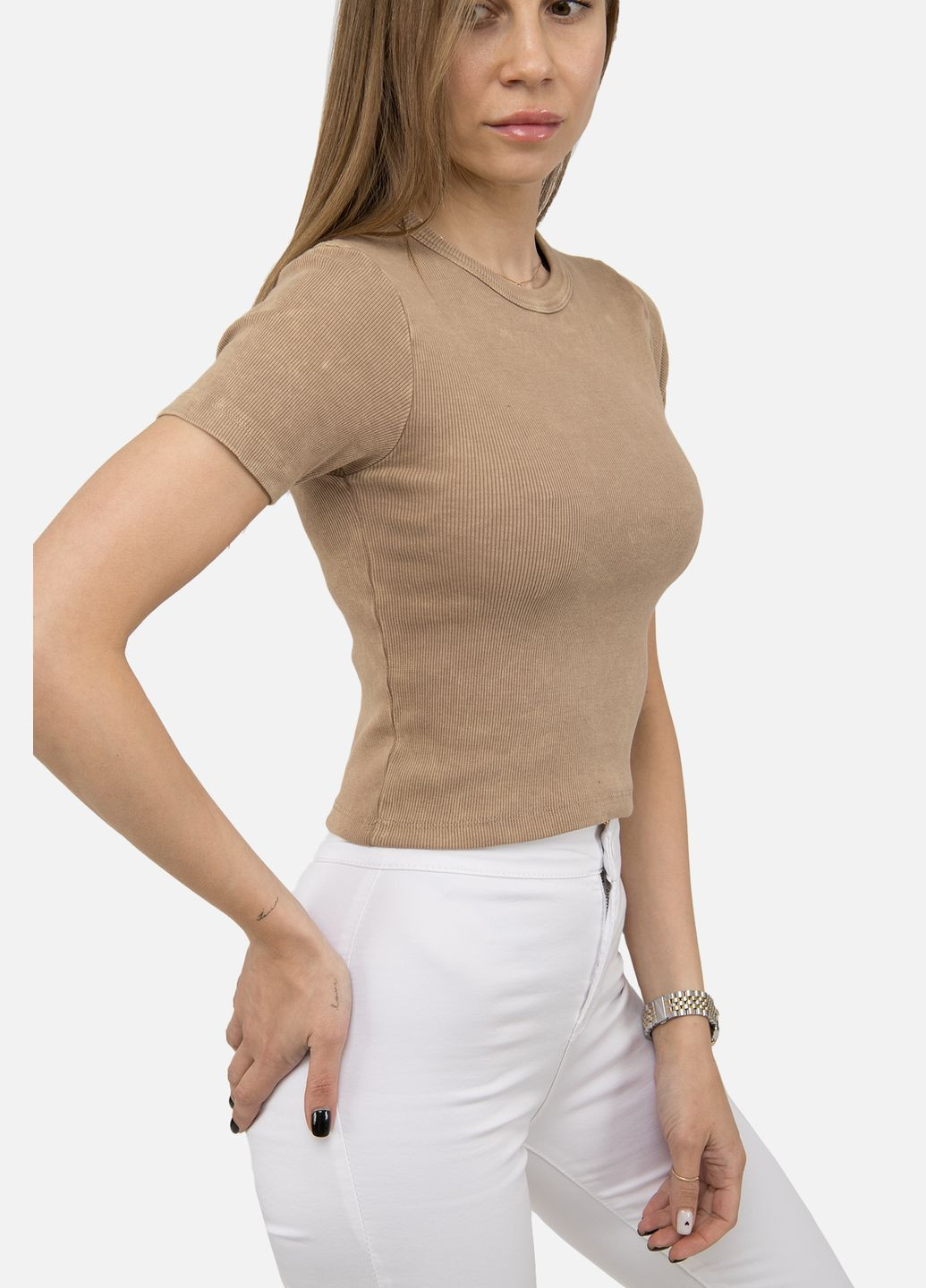Жіноча футболка з коротким рукавом колір коричневий ЦБ-00250130 Crep - (295468706)