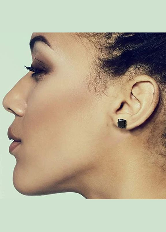 Жіночі чоловічі чорні сережки гвоздики з чорними квадратними кристалами з нержавіючої сталі Liresmina Jewelry (299331962)