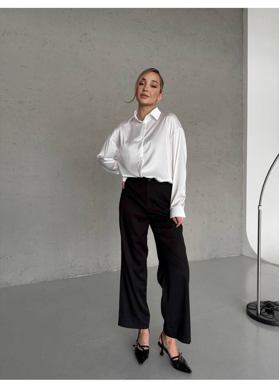 Біла шовкова сорочка oversize No Brand (365751516)